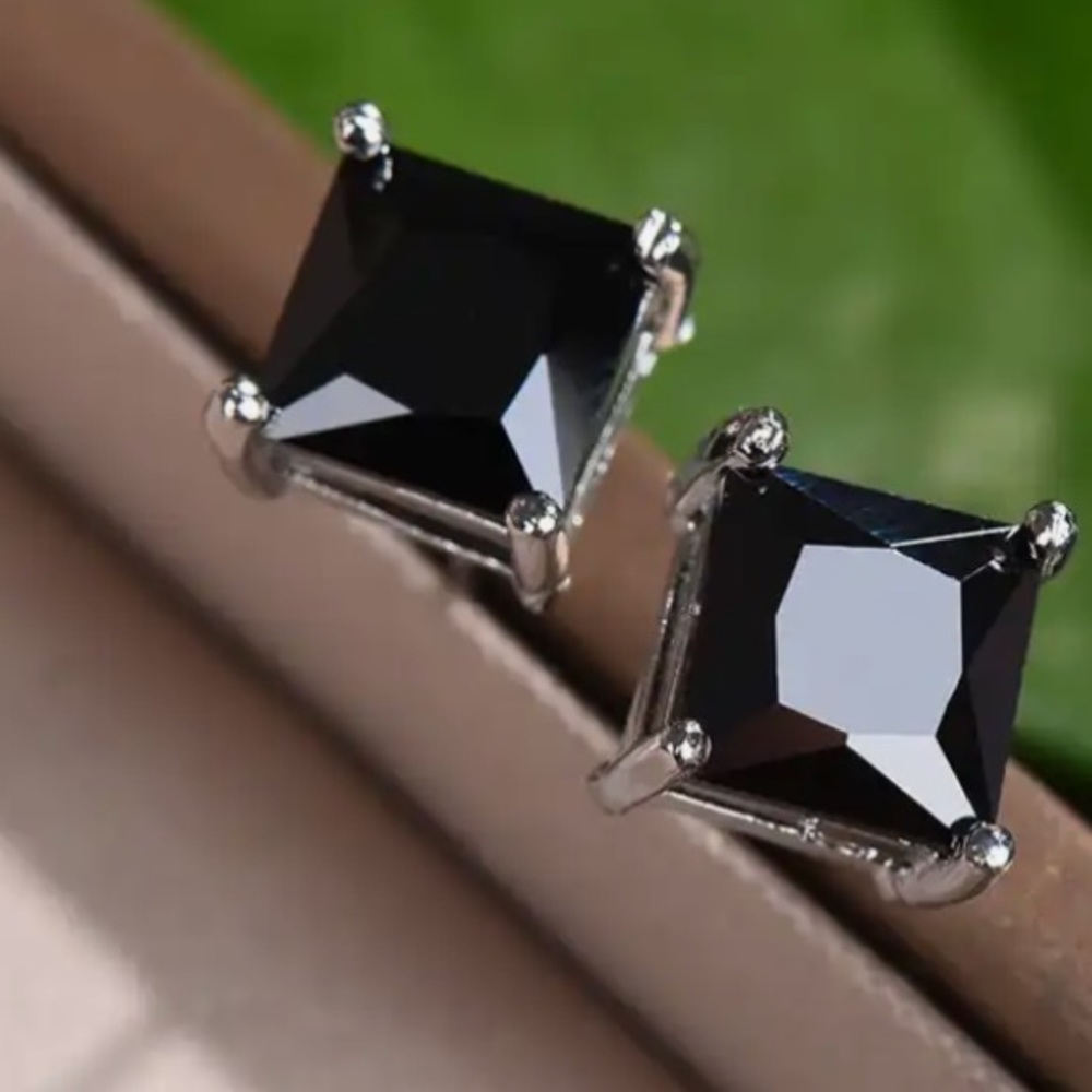 - Black Sapphire & Titaium Square Stud Earrings